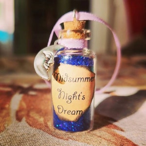 Midsummer Night&#39;s Dream Keepsake Handmade Vial Ornament or Keychain, Shakespeare Theater Gift, Theatre Memento, Thespian Trinket