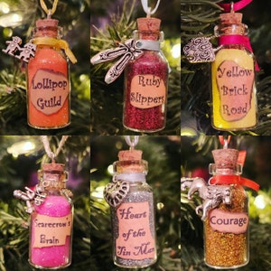 Wizard of Oz Set of 12 Handmade Ornaments, Ruby Slippers, Yellow Brick Road, Lollipop Guild, Wicked Witch, Emerald City, Flying Monkeys Toto