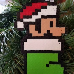 Mario Inspired Santa Mario Stocking Perler Bead Ornament