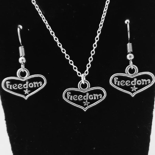 Freedom Heart Necklace and Earrings Jewelry Set