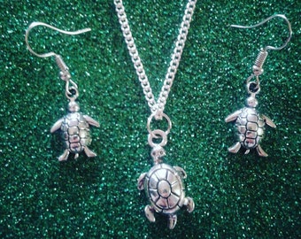 Collier de tortue de mer et boucles d’oreilles Ensemble de bijoux en argent
