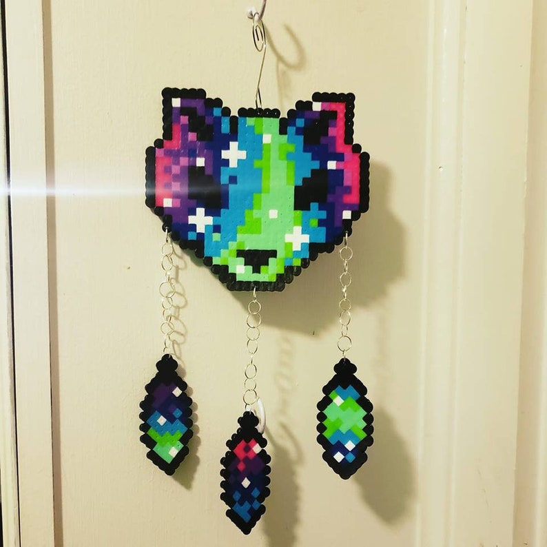 Handmade Galaxy Space Wolf and Feather Perler Bead Dream | Etsy