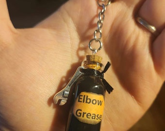 Elbow Grease Vial Keychain, Handmade with Silver Wrench Charm Gift for Hard Workers, Gifts for Co-workers, Employee Gifts, Hard Working