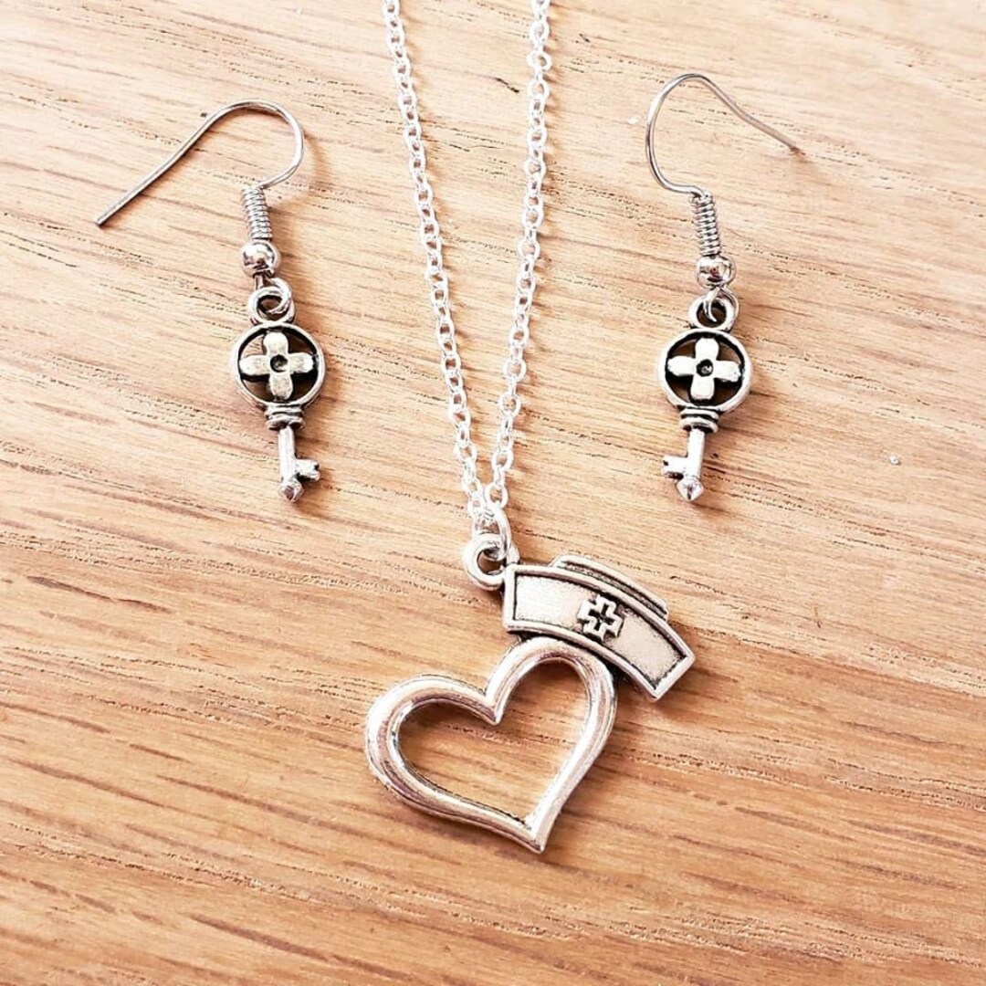 Doctor Locket Handmade Nurse or Doctor Medic Silver Necklace and Earrings Jewelry Set ...