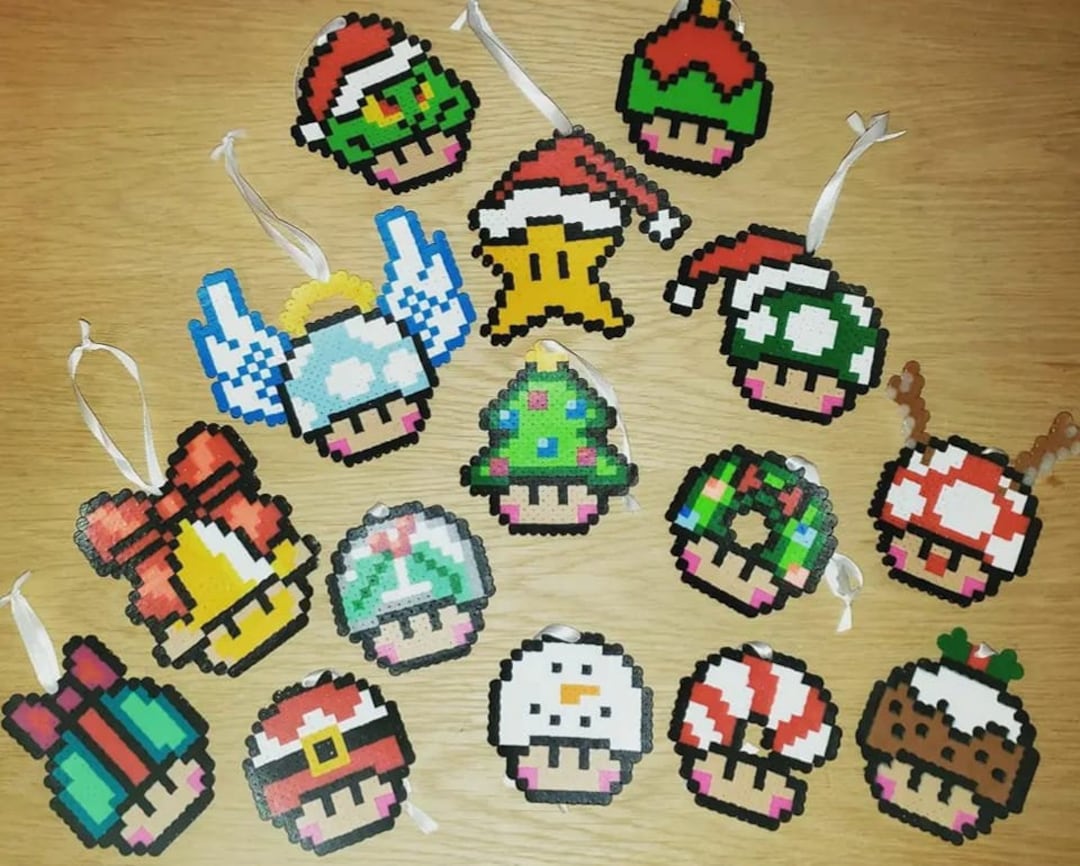 Mario Star and Super Mario Mushroom Inspired Bit Perler Bead