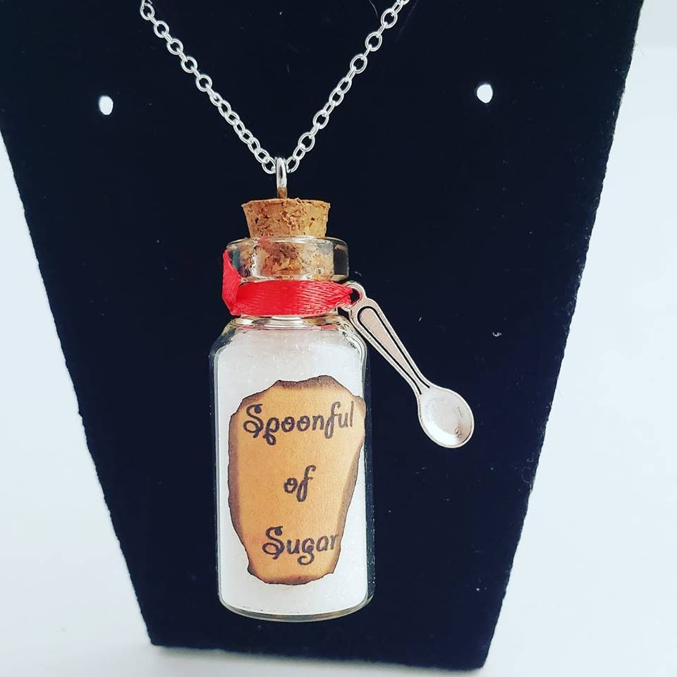 Spoonful of Sugar Bottle Necklace Mary Mini Glass Bottle