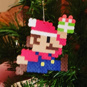 Super Mario Inspired Perler Bead Ornament, Super Mario Ornament, Super Mario Pixel Art, Super Mario Gift Ornament, Super Mario Sprite