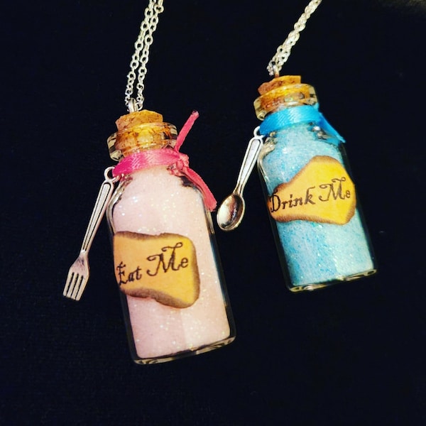 Alice in Wonderland Inspired Eat Me and Drink Me Necklaces, Ornaments, or Keychains, Wonderland Gifts, Wonderland Jewelry, Best Friend Gifts