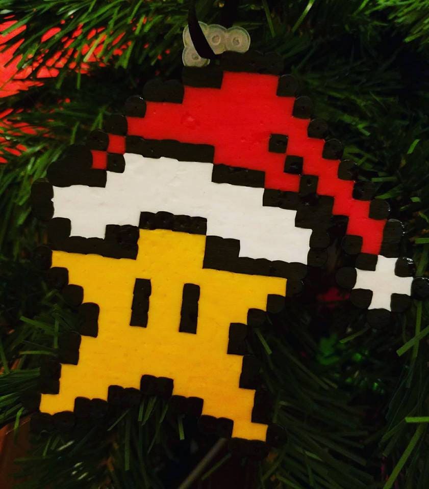 Mario Inspired Star in Santa Hat Perler 