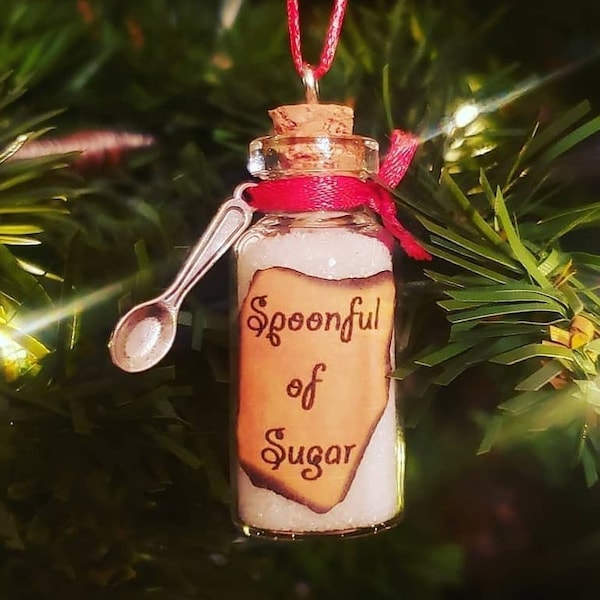 Mary Poppins Inspired Spoonful of Sugar Glass Bottle Ornament, Mary Poppins Necklace, Mary Poppins Keychain, Trinket, Mary Poppins Ornament