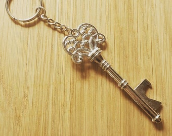 Handmade Skeleton Key Bottle Opener Keychain, Key Keyring, Bottle Opener Gifts, Skeleton Key Gifts, Silver Key, Drinkware, Drinking Gifts