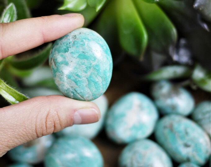 Adorable Small Amazonite Palm Stone, Light Blue Robins Egg, Sky Pocket