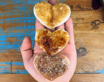 Sparkly Vibrant Citrine Druzy Hearts, Cluster Cute Quartz Golden Yellow Crystal Manifesting Abundance Prosperity Wealth Healing Stones