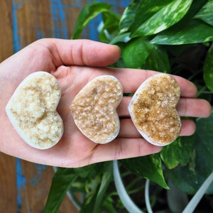 Tiny Citrine Druzy Hearts, Adorable Cute Gift Quartz Tower Golden Yellow Crystal Manifesting Abundance Prosperity Wealth Healing Stones