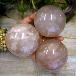 Soft Pink Rose Quartz Crystal Spheres, Medium Pink Crystal Ball, Crystal of Unconditional Love, Healing Stones