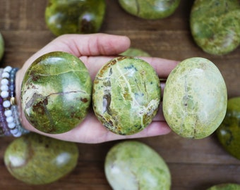 Green African Opal Palm Stones, Mint Green Compassion Confidence Inspire Intuition Crystal Healing Heart Chakra Potch Earth Cleansing Love