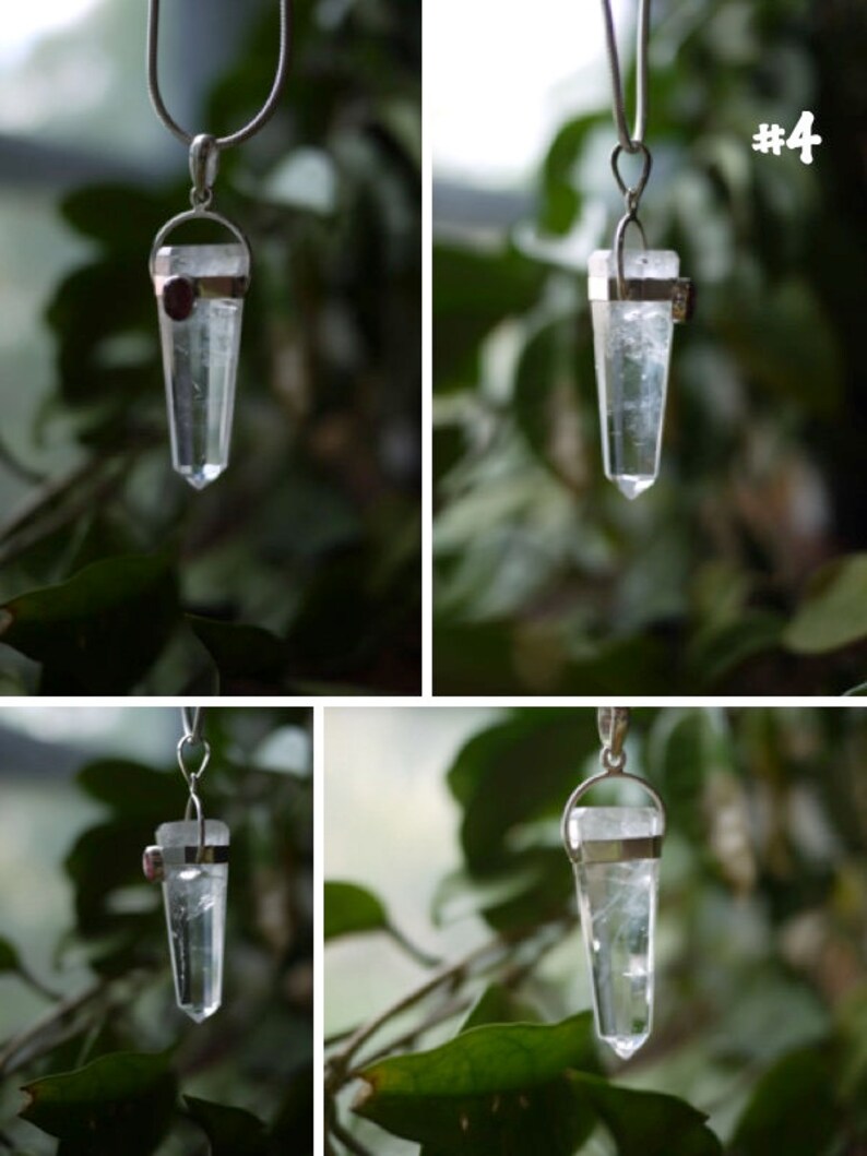 Clear Quartz Point Pendant w Pink Tourmaline Accent in Sterling Silver Healing Jewelry for Crown /& Heart Chakra Quartz Generator Necklace