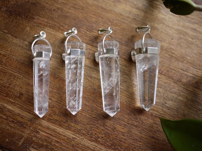 Clear Quartz Point Pendant w Pink Tourmaline Accent in Sterling Silver Healing Jewelry for Crown /& Heart Chakra Quartz Generator Necklace