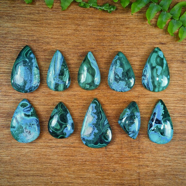 GROUP of Malachite and Azurite Cabochons From Peru, Cabs Polished Green Blue Crystal Jewelry Making Supplies Natural Healing Stones Healer