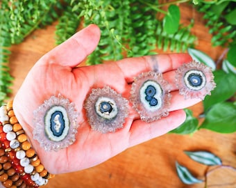 Lovely White Blue Agate Stalactite Slices, Natural Quartz Crystal Align Anxiety Relief Healing Energy Balance