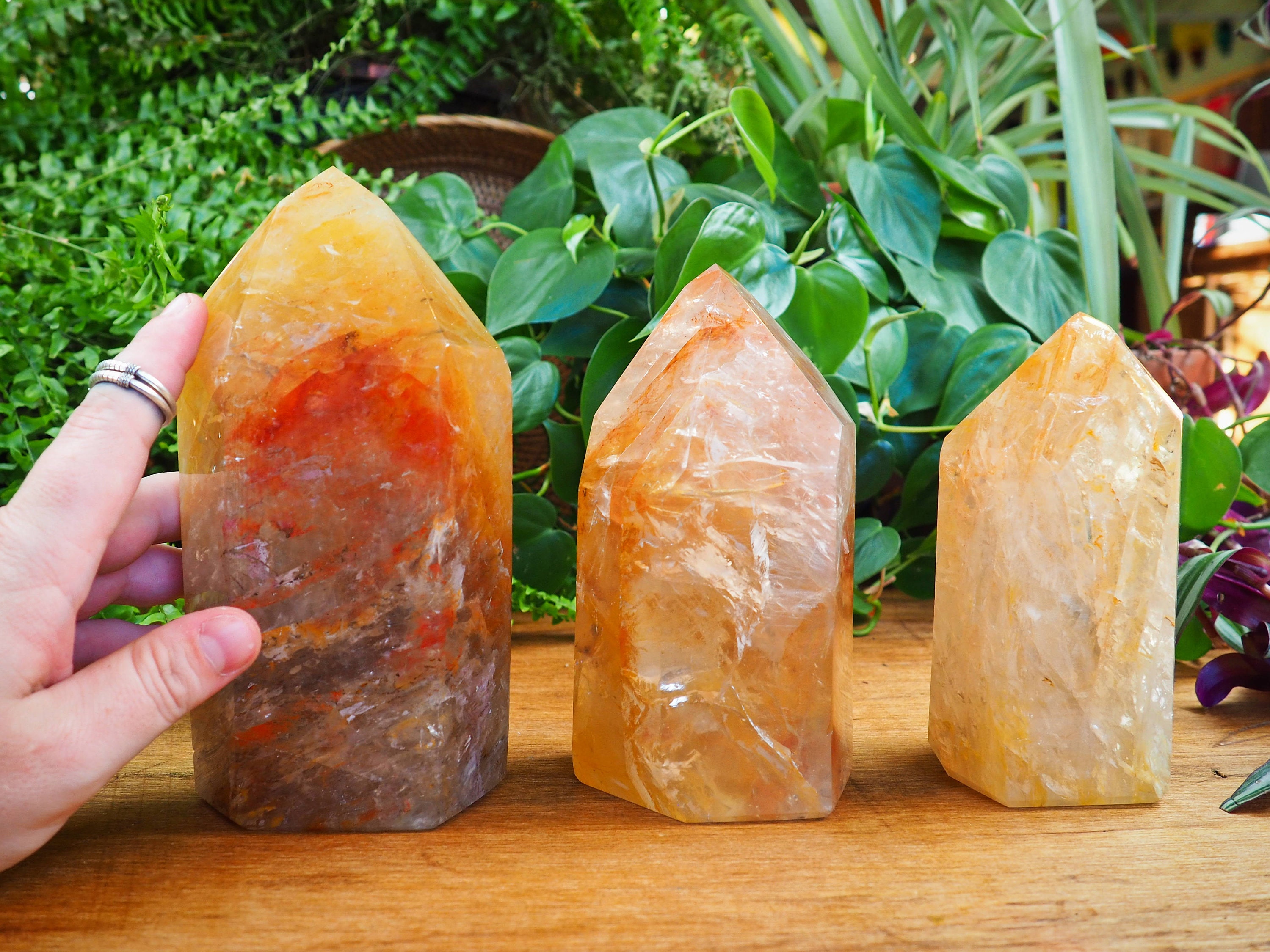 Yelloworange hematoid quartz towers Vibrant golden healer points Yelloworange hematoid quartz towers Vibrant golden healer points
