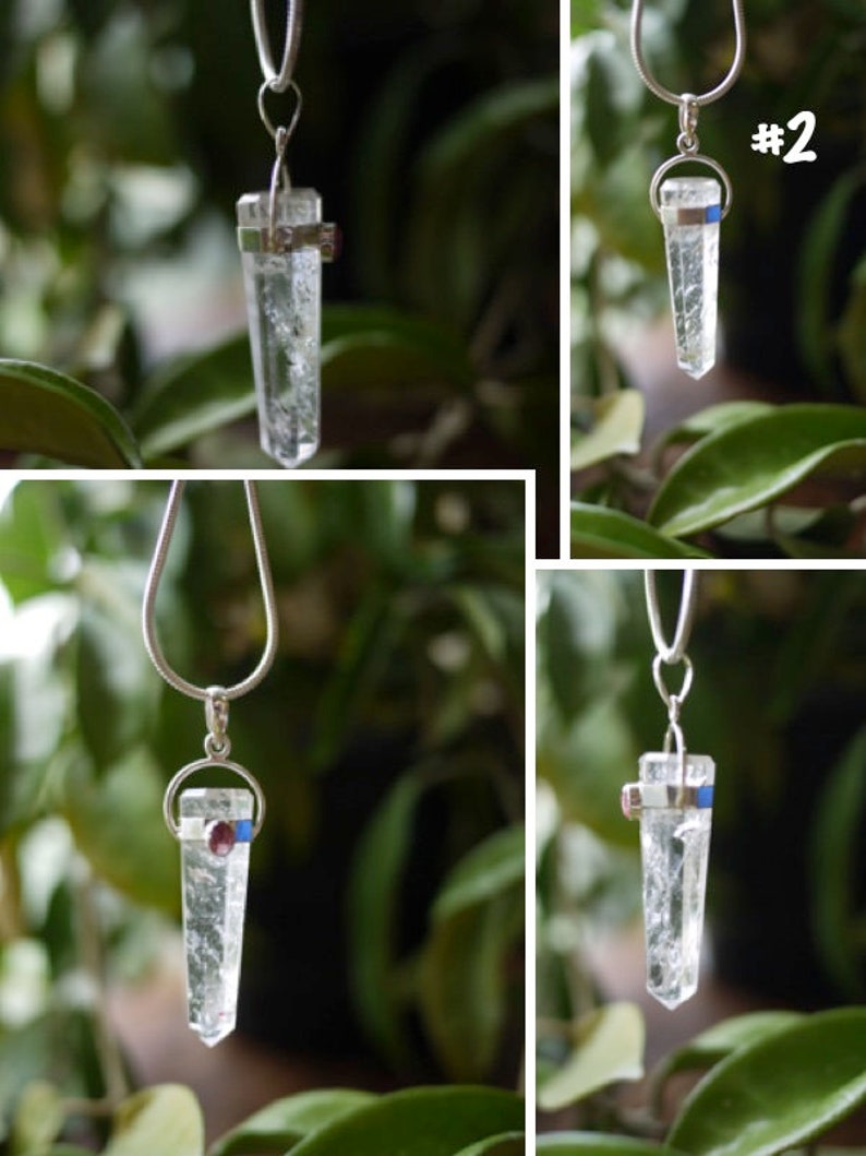 Clear Quartz Point Pendant w Pink Tourmaline Accent in Sterling Silver Healing Jewelry for Crown /& Heart Chakra Quartz Generator Necklace