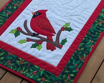 Christmas Cardinal Table Runner Quilt Pattern | Holiday Applique Sewing Instructions (PDF Download)
