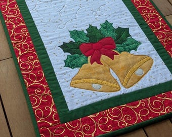 Christmas Bells Table Runner Quilt Pattern | Holiday Applique Sewing Instructions (PDF Download)