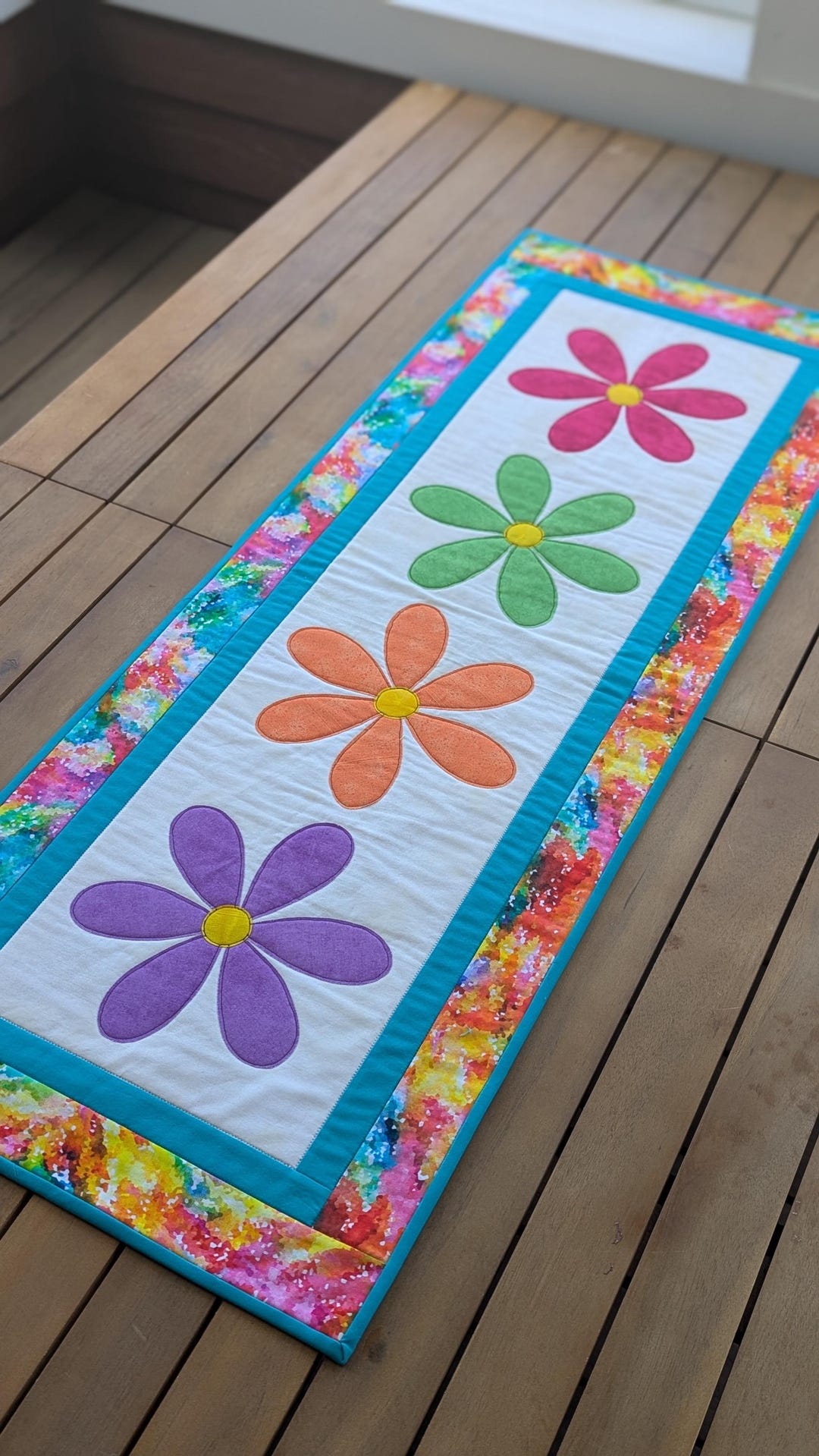 Colorful Summer Flowers Table Runner Quilt Pattern | Floral Appliqué ...