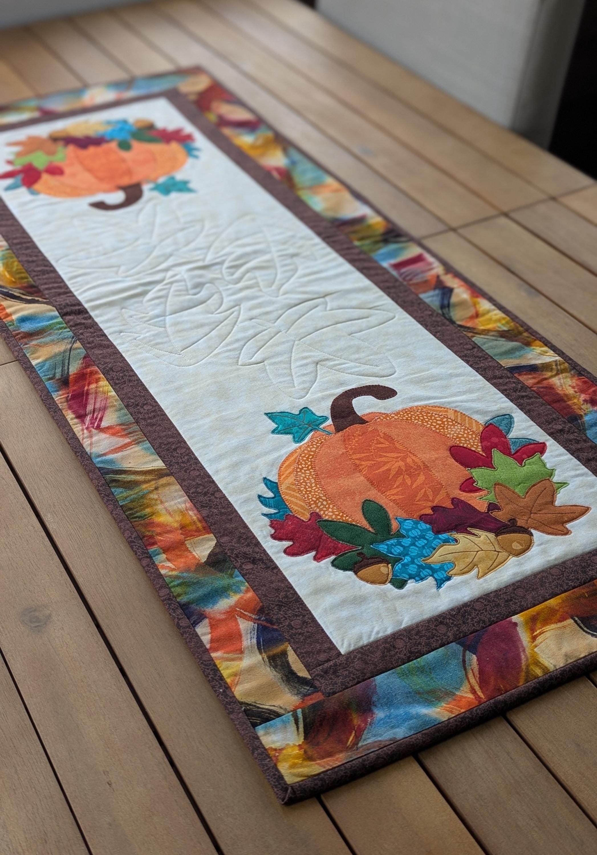 Fall Pumpkin Table Runner Quilt Pattern | Autumn Applique Sewing ...