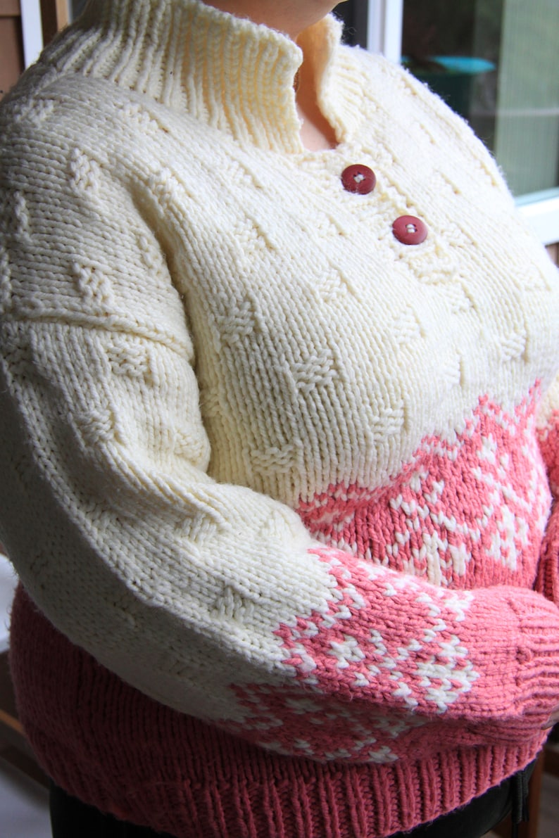 Vintage Chunky Knit Pink and Cream Sweater Size L