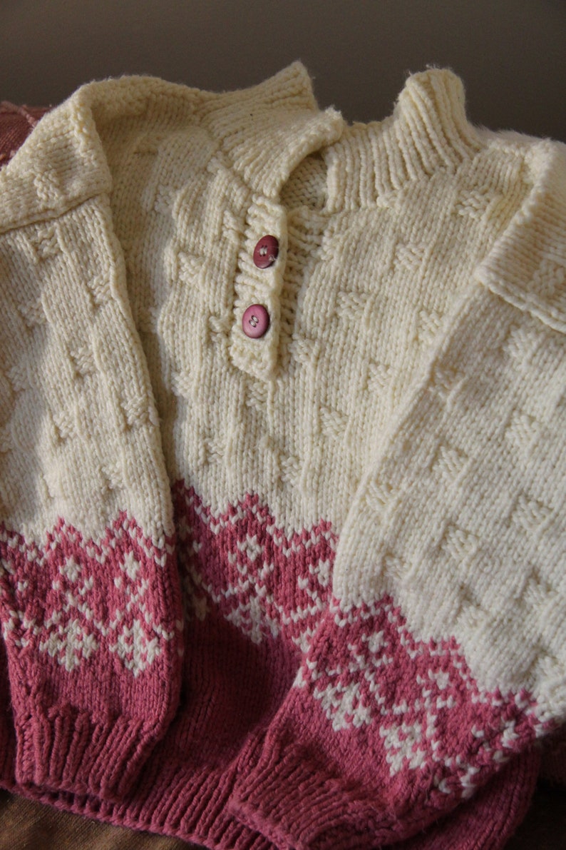 Vintage Chunky Knit Pink and Cream Sweater Size L