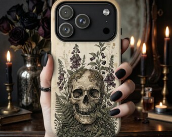 Schädel Handyhülle Cottagecore Gothic Halloween iPhone 17 16 15 14 13 12 11 Samsung S26 S25 S24 Google Pixel Witchy Herbst Geschenk
