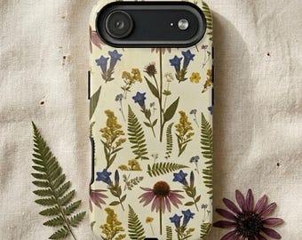 Gepresste Wildblumen Handyhülle | Vintage Cottagecore Sonnenhut Farn Botanisch | iPhone 17 16 15 14 13 12 11 Samsung S26 S25 S24 S23 Pixel