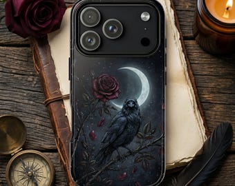 Gothic Rabe Rose Handyhülle Cottagecore Witchy Celestial Moon Cover Dark Academia Goth Geschenk iPhone 17 16 15 14 Samsung S26 S25 S24 Pixel