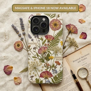MagSafe Compatible Botanical Pressed Flower Phone Case Cottagecore Floral iPhone 18 17 16 15 14 13 12 Samsung S26 S25 S24 S23 Google Pixel
