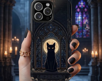 Gothic Katze schwarze Handyhülle, Dark Witchy ästhetische Handyhülle, Tough Case iPhone 17 16 15 14 13 12 11 Samsung S26 S25 S24 S23 Google Pixel