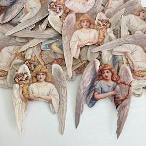 Cartão impresso de anjo vitoriano para artesanato, peças de ornamento de árvore de anjo
