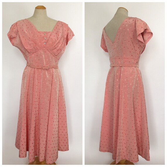 1940s/50s Salmon Pink Taffeta Dress, Size M/L