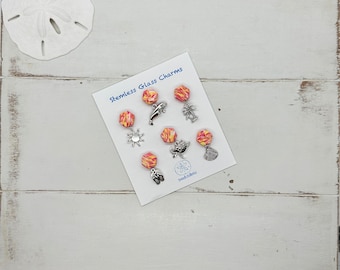 Florida Life Wine Charms Stemless Glass Magnetic, Unique  Gift for Wine Lover, Sand Dollar Sea Shell Charms, Unique  Hostess Party Favor