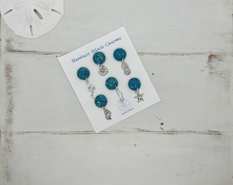 Tropical Wine Glass Charms Stemless Magnetic, Unique Gift for Wine Lover Mermaid Lover, Beach Gift for Girls Trip, Custom Party Shower Favor