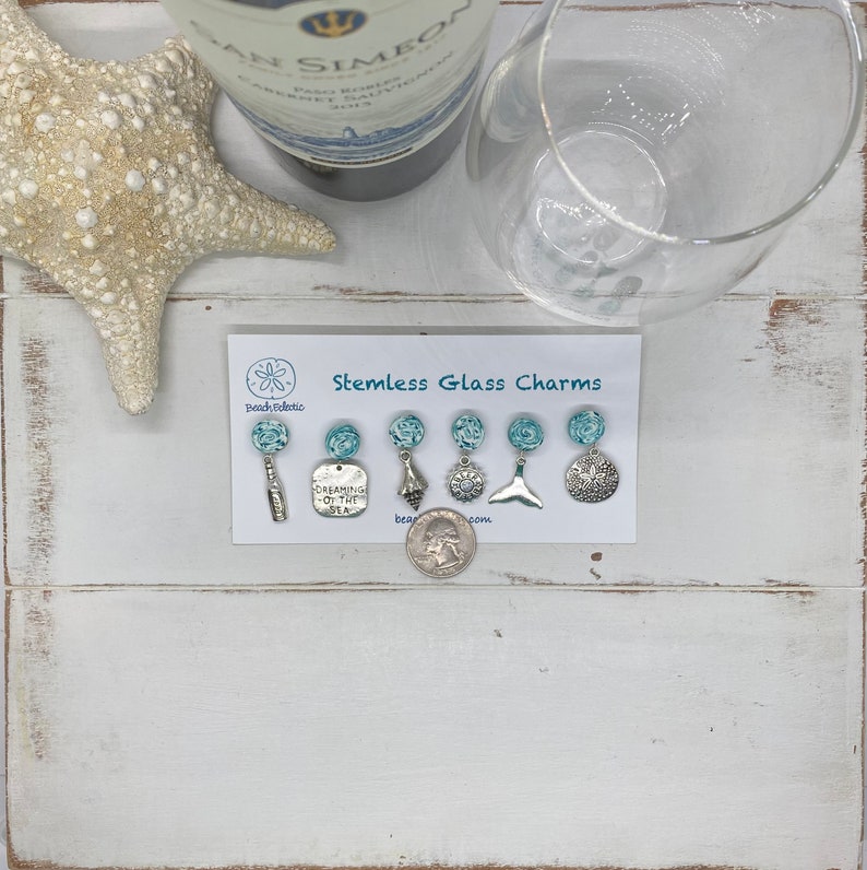 Unique Gift for Wine LoverBeach Lover Beachy Coastal Hawaiian Vacation Party Shower Favor Flip Flop Wine Charms Magnetic Stemless Glass