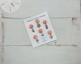 Tropical Wine Charms Stemless Glass Magnetic, Unique Gift for Wine Lover Beach Lover, One of a Kind Gift for Girls Trip, Party Shower Favor