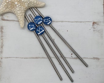 Astrology Reusable Straw Stainless Steel Metal, Unique Gift Astrological Sign Birthday Gift, Sustainable Eco-Friendly Party Shower Favor