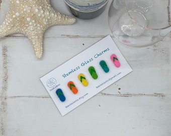 Unique Gift for Wine LoverBeach Lover Beachy Coastal Hawaiian Vacation Party Shower Favor Flip Flop Wine Charms Magnetic Stemless Glass