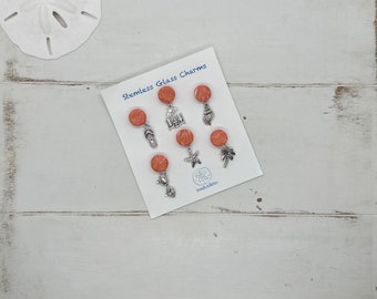 Beachy Wine Charms Stemless Glass Magnetic, Unique Gift for Wine Lover Beach Lover, Coastal Starfish Gift for Girls Trip, Party Shower Favor