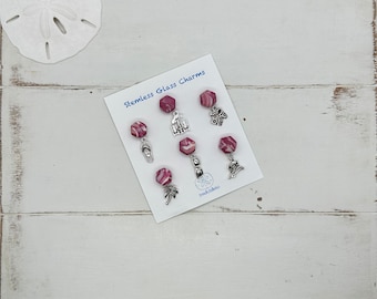 Beachy Wine Charms Stemless Glass Magnetic, Unique Gift for Wine Lover Beach Lover, Mermaid  Gift for Girls Trip, Custom Party Shower Favor