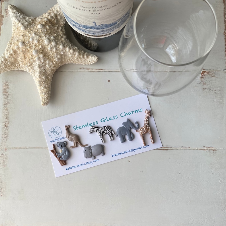 Australia Koala Giraffe Elephant Zebra Hippo Gift For Retirement Her Him Housewarming Party Safari Stemless Wine Glass Charms Magnetic Printtable Home Living Glasses Australia Koala Giraffe Elephant Zebra, Stemless Wine Glass Charms