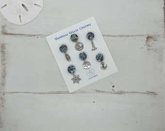 Nautical Wine Charms Magnetic Stemless Glass, Unique Gift for Wine Lover Boat Lover, Boating Nautical Anchor Compass Sail Boat, Party Favor
