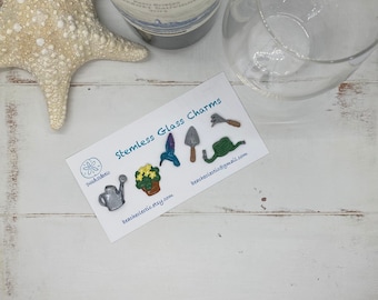 Garden Stemless Wine Glass Charms Magnetic, Unique Gift for Wine Lover Gardener, Sustainable Eco-friendly Garden Party Favor Girls Trip